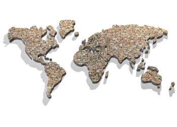 World map with faces