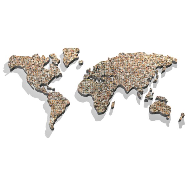 World map with faces